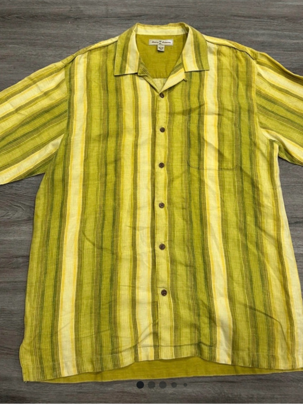Tommy Bahama Lime and Olive Vertical Stripe Short-Sleeve Button-Down Shirt